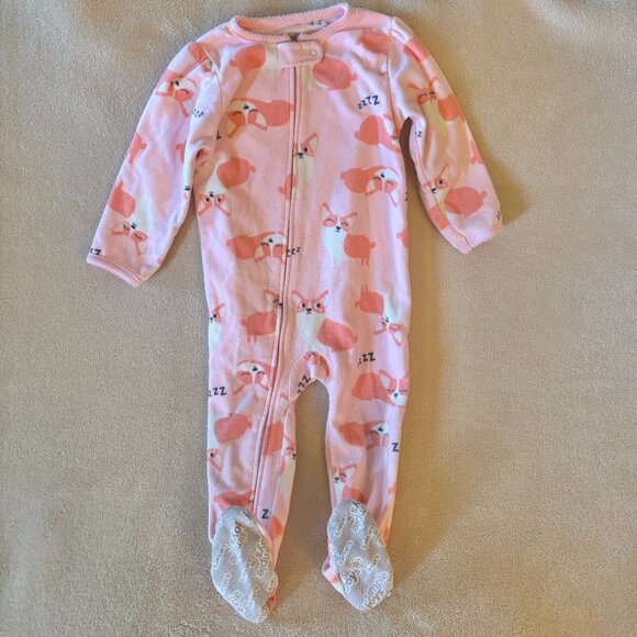 CARTERS Baby Girl's FLEECE FOOTED ZIPPER SLEEPER Corgi Dog Pattern in color Pink - Picture 1 of 2